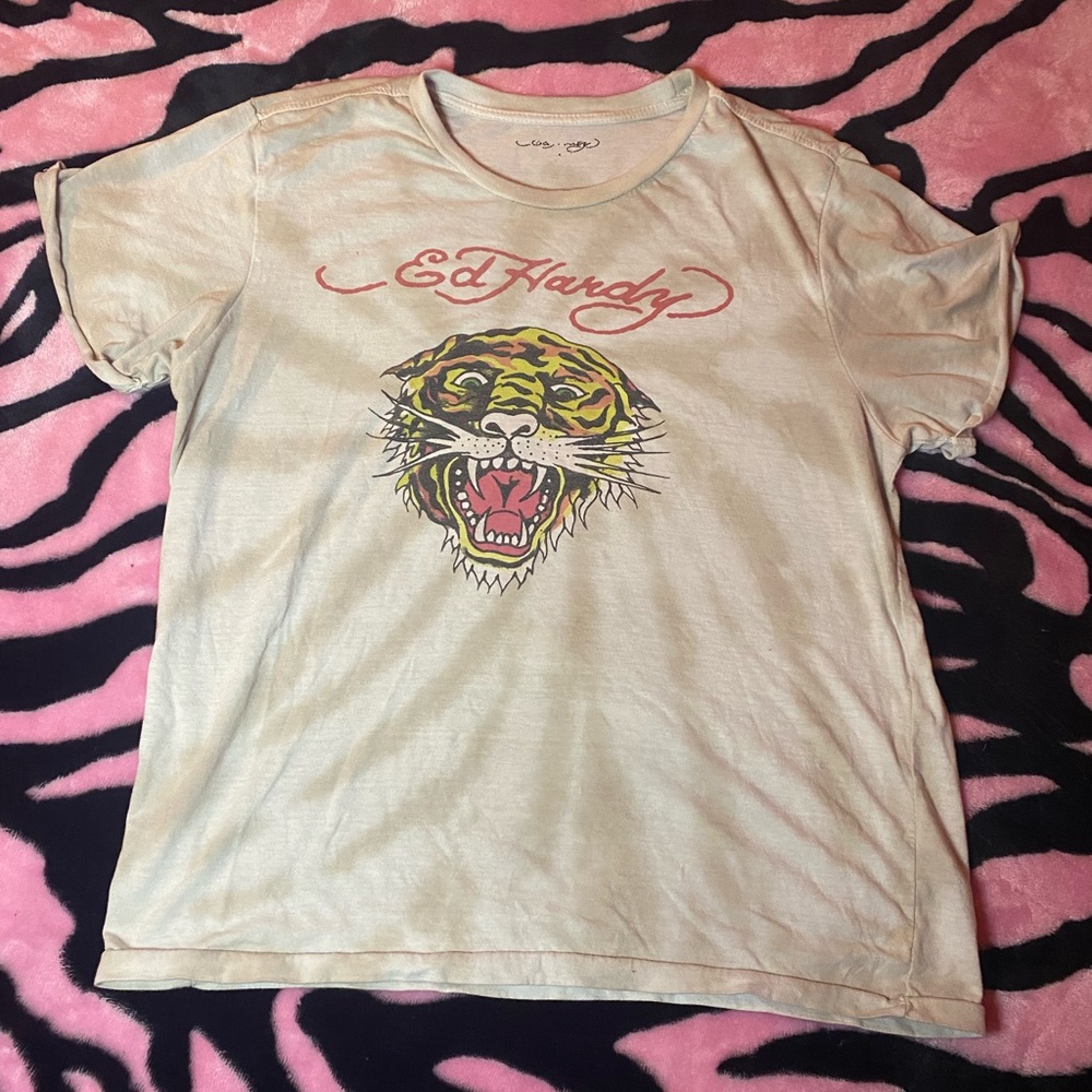 Tan tie dye tiger Ed hardy t shirt